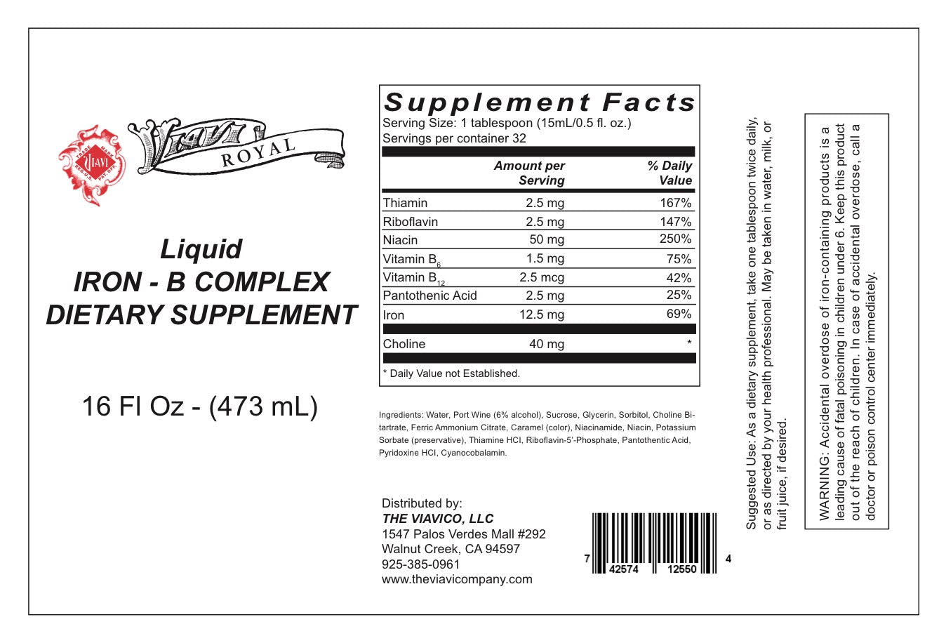 Viavi Royal Liquid Iron B-Complex 16 oz